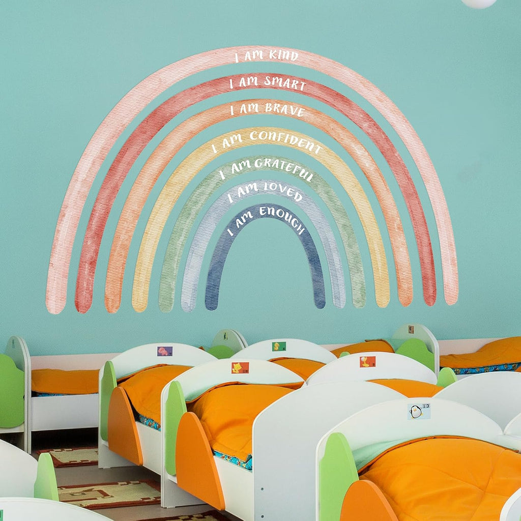 77" x 47'' Large Watercolor Rainbow Wall Decal with Inspirational Quote, Peel and Stick Rainbow Stickers Watercolor