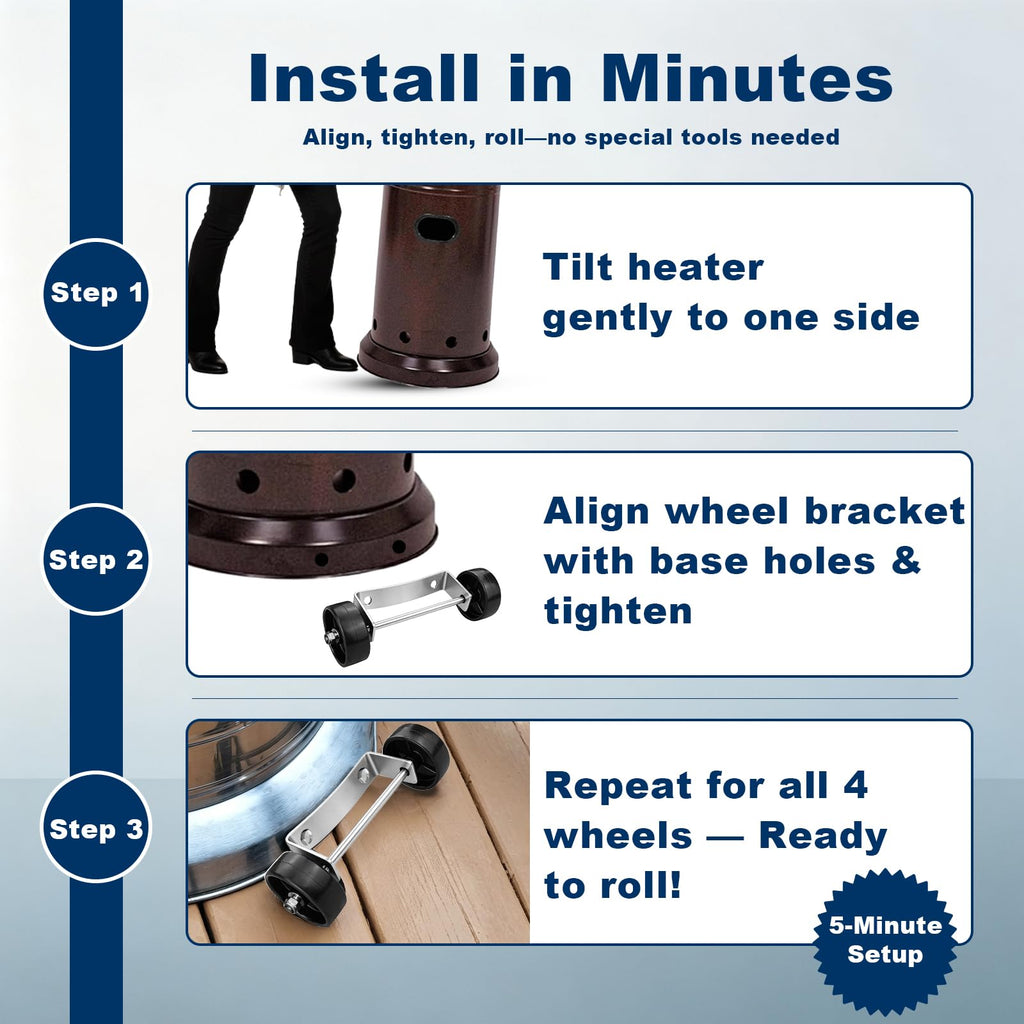 Universal Patio Heater Wheel Kit Propane Heaters, Easy to Move