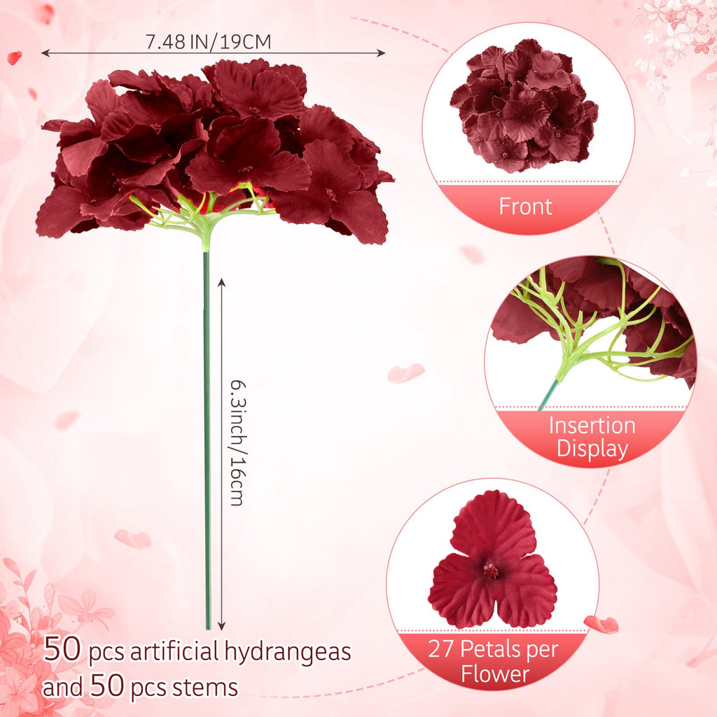 50 Pcs Burgundy Artificial Bulk, 7.48 Inch