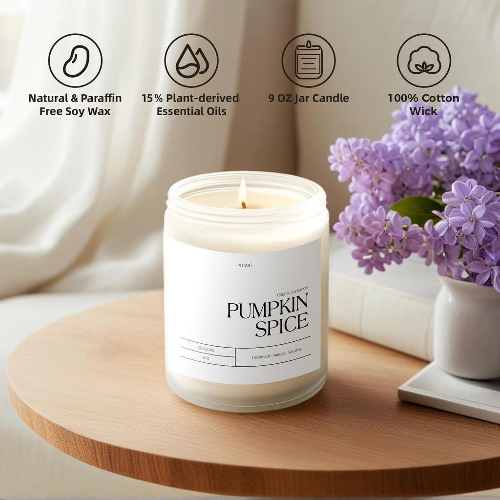 Pumpkin Spice Fall Candle Scented, 9oz Non Toxic Soy Candle