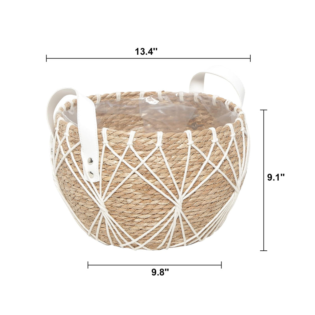 Seagrass White Indoor Planter Basket, Waterproof Picnic Basket, Storage Basket, Handwoven with Waterproof Liner (A