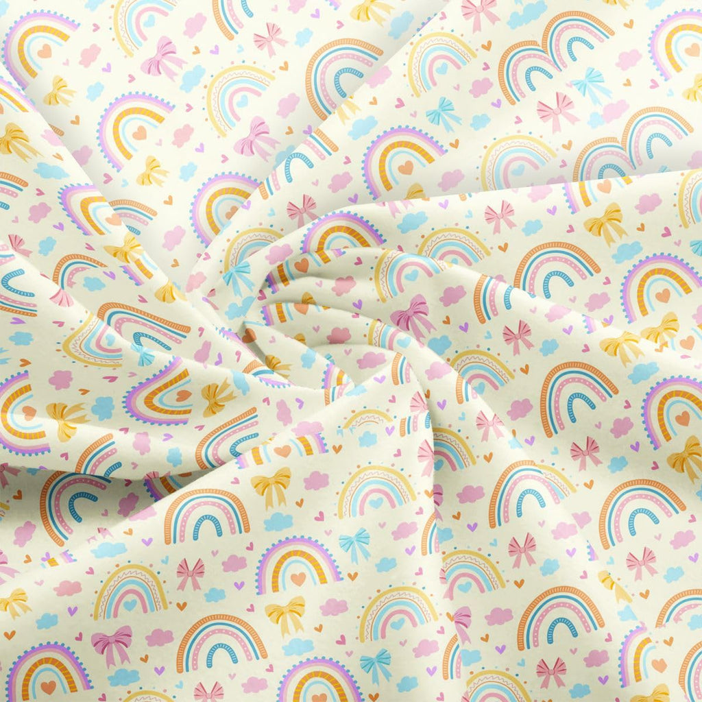 Rainbow Fabric by The Yard, Cute Princess Bow Tie Printed DIY Art Fabrics, Colorful Bowknot Pattern Decorative