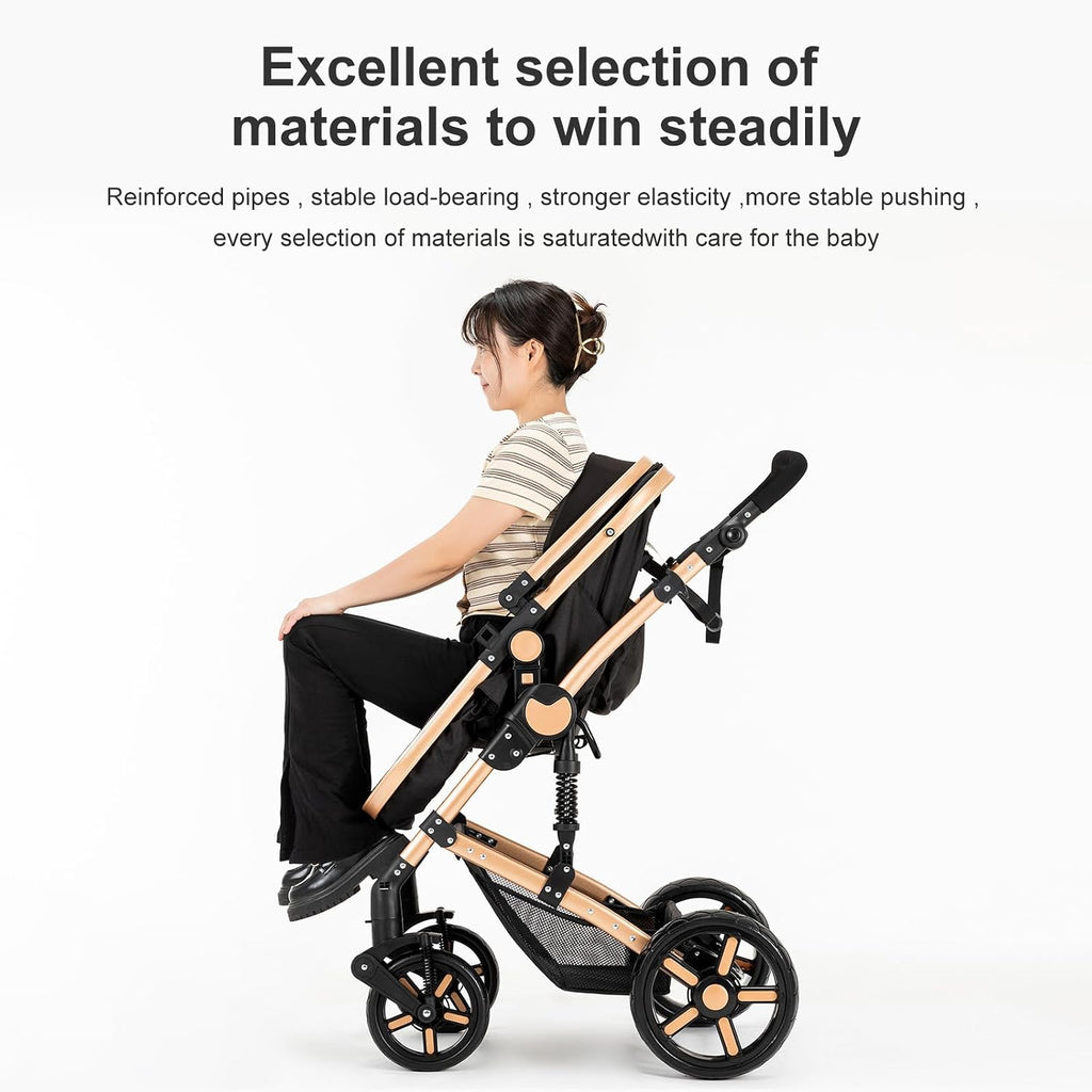 2 in 1 Baby Stroller with Bassinet Mode, Reversible Infant Pram, One-Click Folding, Newborn Travel Stroller