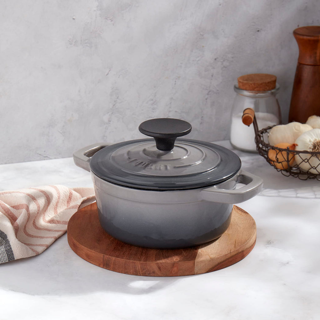 & Clark 1-Quart Enameled Cast Iron Dutch Oven Pot with Lid, Gray