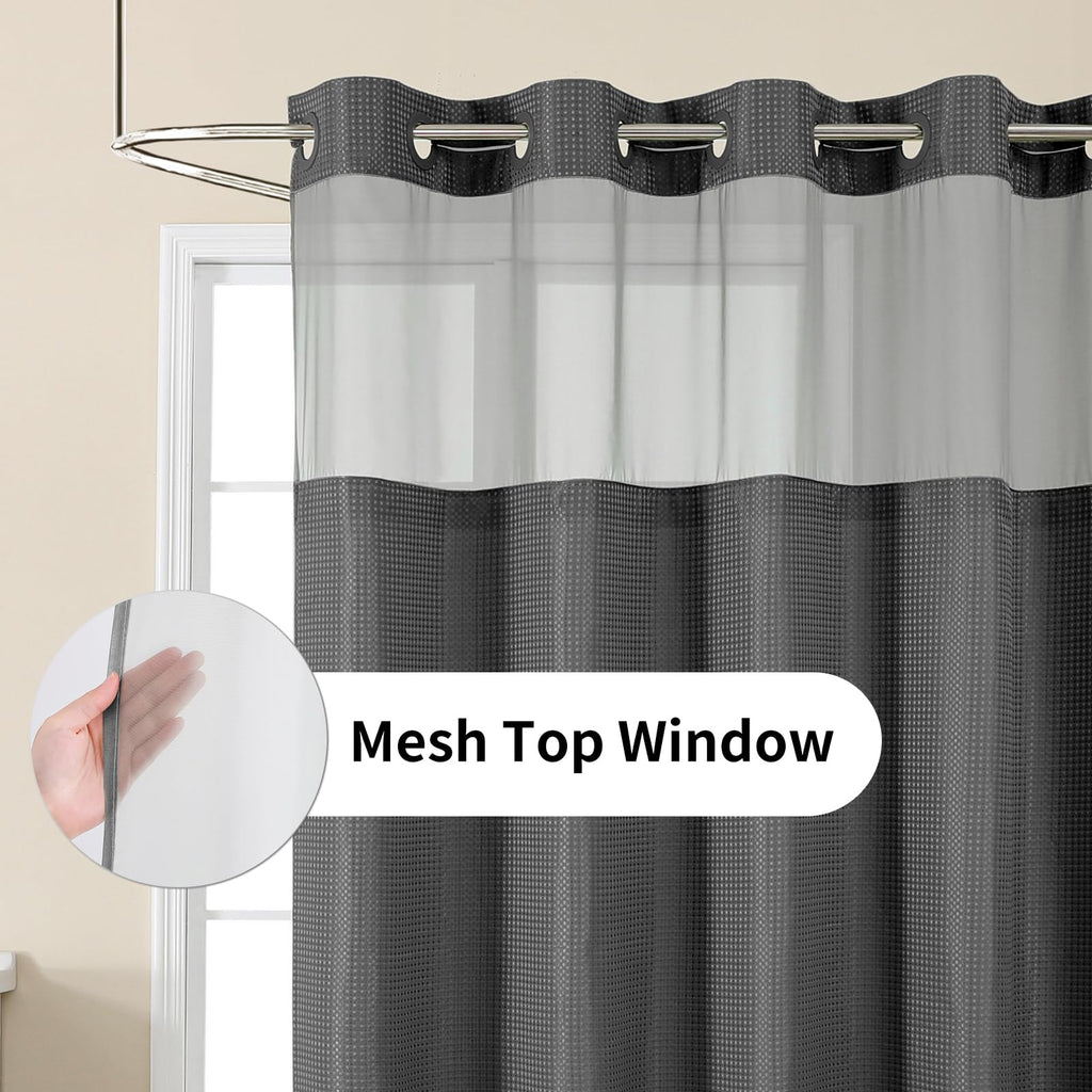Charcoal Grey No Hook Waffle Shower Curtain Set, 72 x 75 Inch