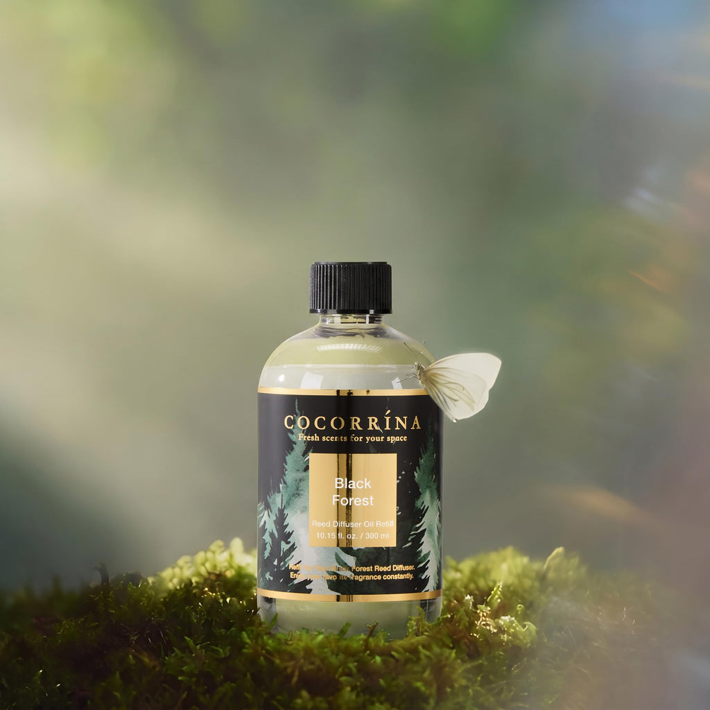 Reed Diffuser Refill Black Forest 10.15oz (300ml) with 8 Sticks - Premium Long-Lasting Floral Essential Oil, Home