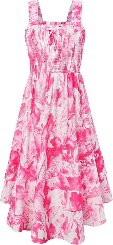 Girls Hawaiian Tropical Maxi Dress Floral Summer Beach Sundress