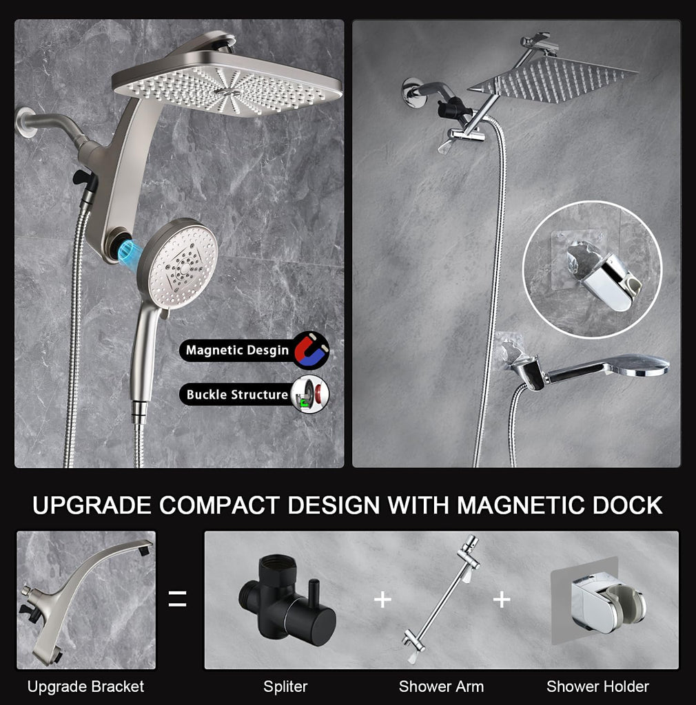 High Pressure Rain Shower Head: Upgrade Shower Heads with Handheld Spray Combo with Fixed Showerhead and 10 Sprays