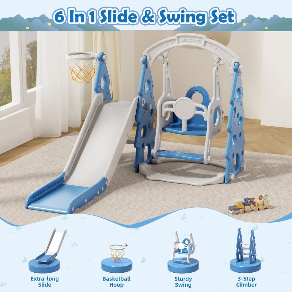 4-in-1 Toddler Swing and Slide Set, Toddler Slide Ages 1-3, Blue