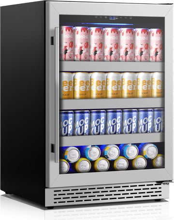 24 Inch Beverage Refrigerator,190 Cans Freestanding/Under Counter Beverage Fridg