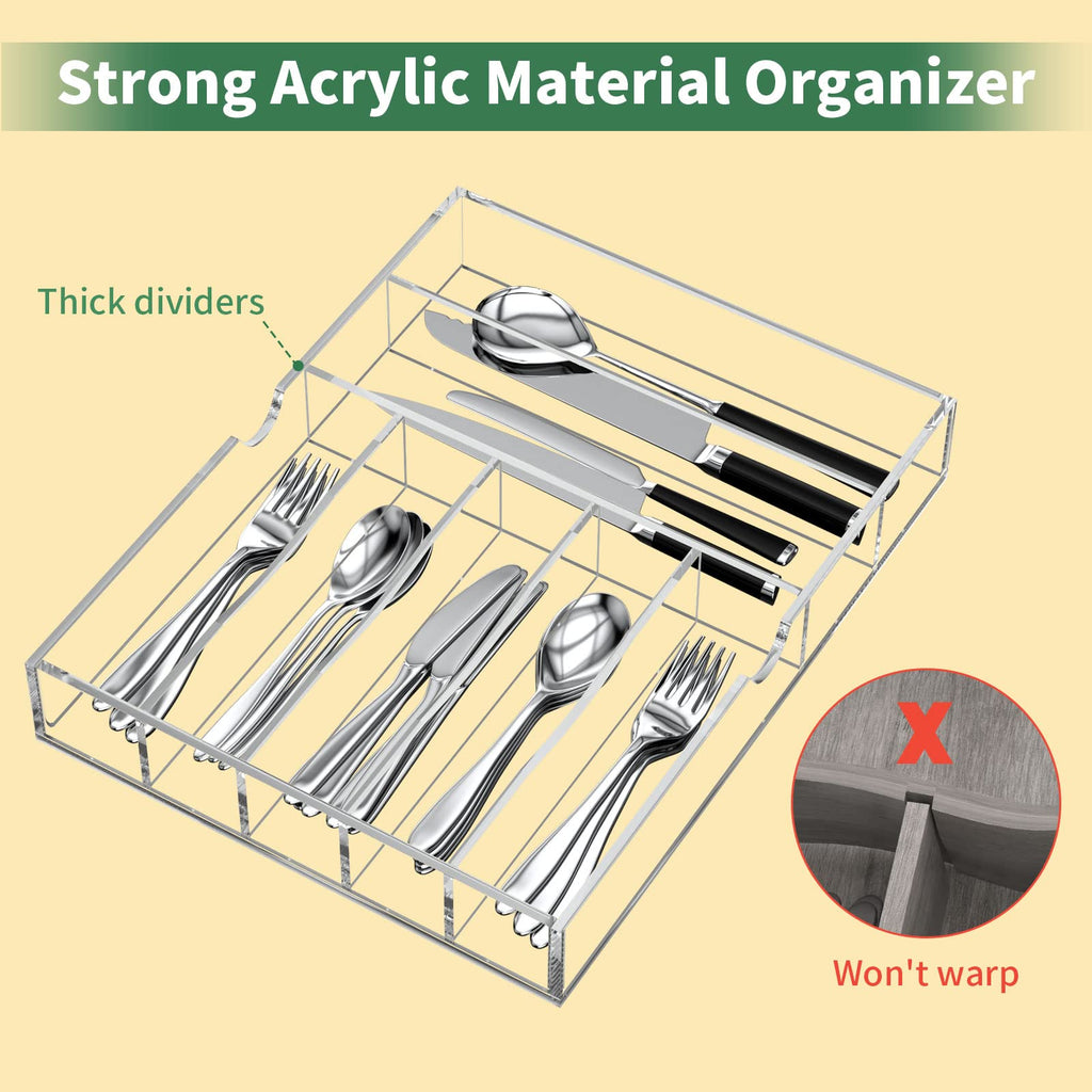 Acrylic Utensil Silverware Tray for Drawer, Clear Cutlery Organizer