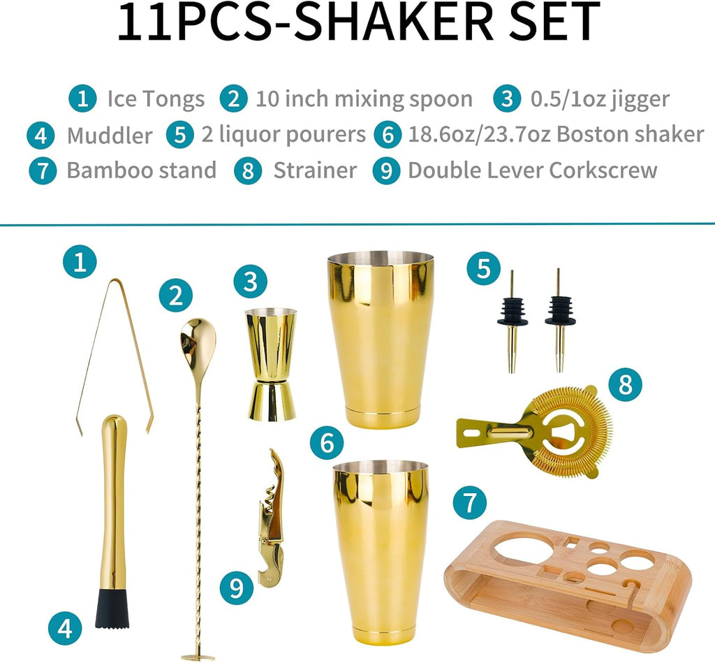 Cocktail Shaker Set Stainless Steel Shakers Bartending kit Bar Kits Bar Tool Sets for Professional Bartender and Home - Set of 10