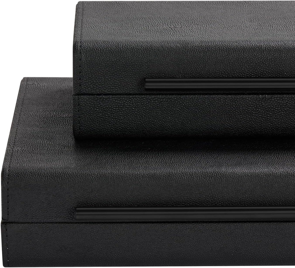 KIngflux Shagreen Decorative Boxes-Modern Faux Leather Jewelry Orgazier, Engineered Wood Keepsake Boxes - Set of 2