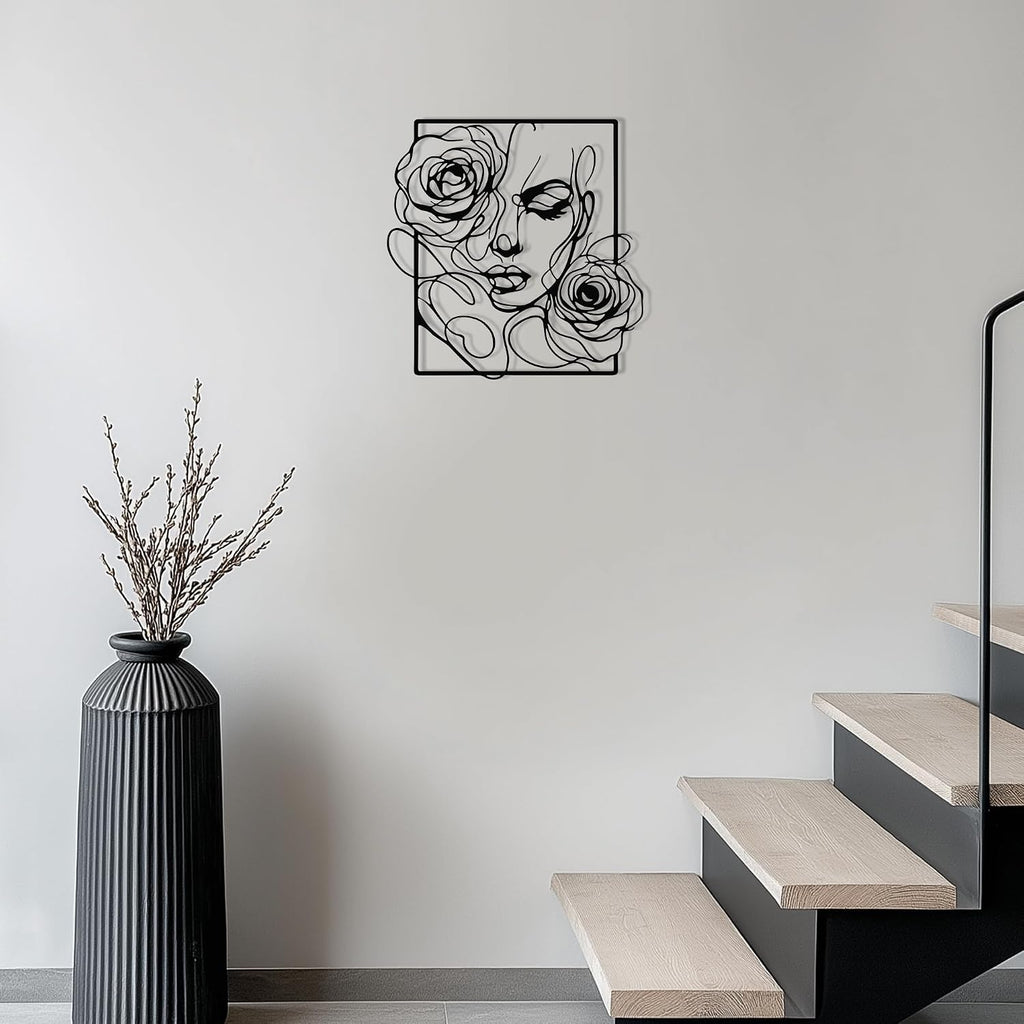 Black Metal Wall Art Rose Silhouette for Women Minimalist Decor