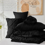 Queen Comforter Set Black, 7 Pieces Pintuck Bed in A Bag, Premium Black Comforter Queen
