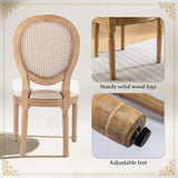 French Country Dining Chairs Set of 4, Farmhouse Rattan Dining Chairs with Round Back for Kitchen or Bedroom, Beige