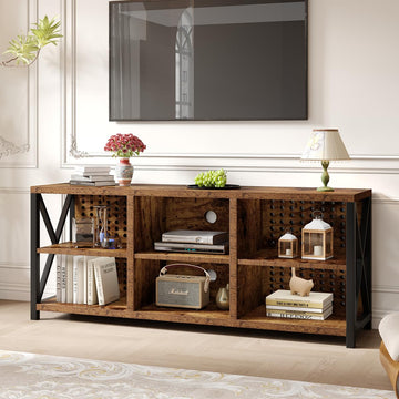 TV Stand for 75 Inch TV, Industrial Wood and Metal Entertainment Center with Storage Shelf, Modern Television Media