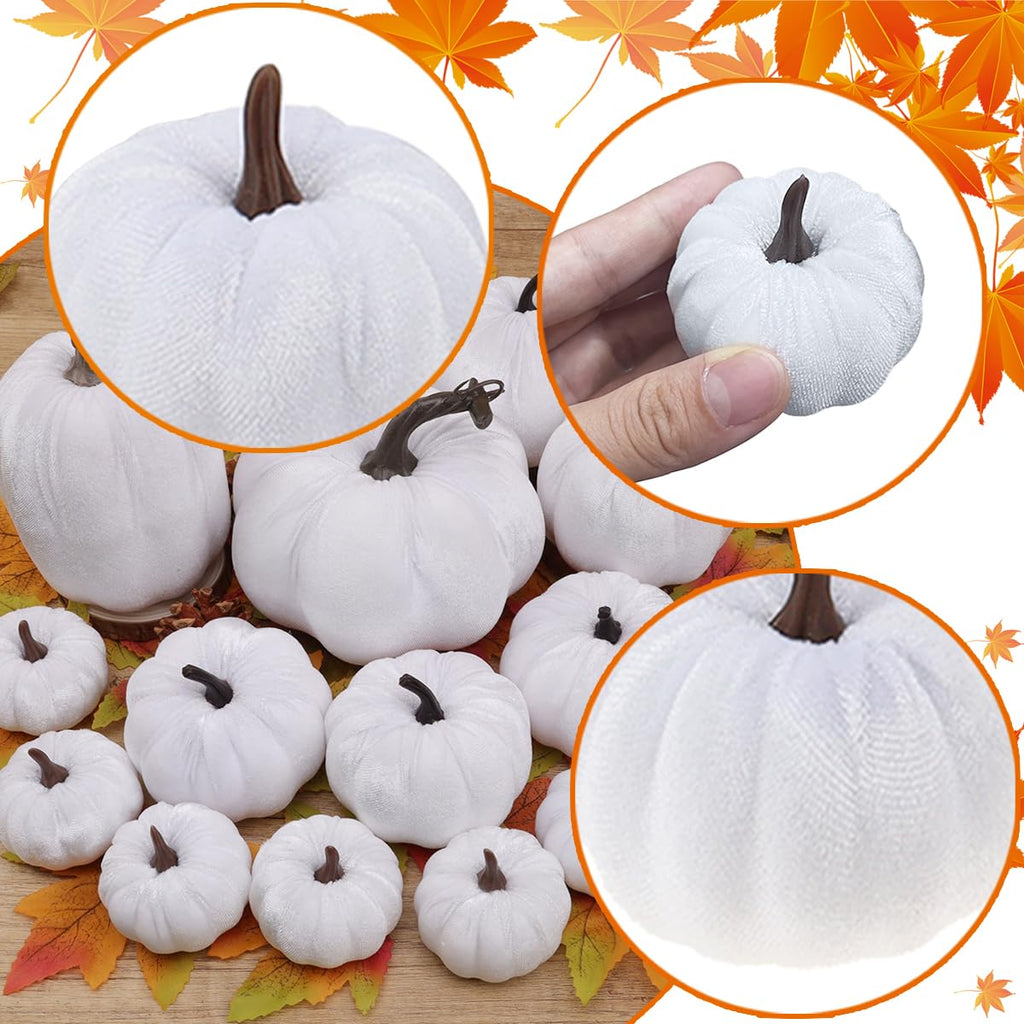 16 Pcs Artificial Velvet Pumpkin Decor Fall Thanksgiving Pumpkins