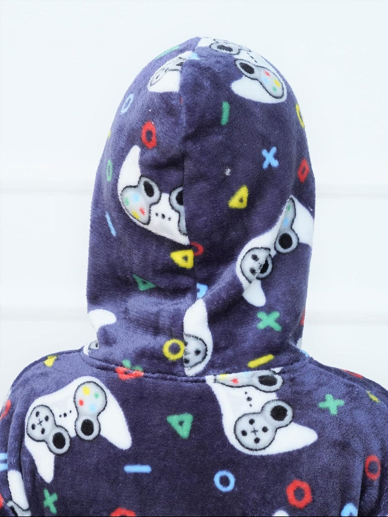Boys Soft Hooded Bathrobe Kids Warm Gamer Fleece Robe Sleepwear