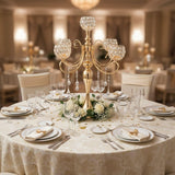 5 Arms Gold Candelabra Centerpiece 26 Inches Tall Chandelier Crystal Beaded Candle Holders for Table Centerpiece