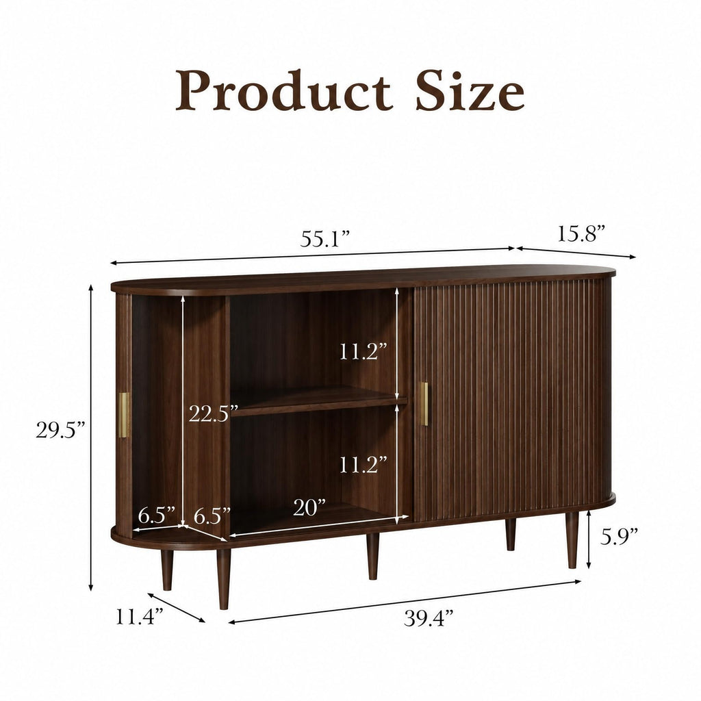 Sideboard Buffet Cabinet with Storage, Mid Century Modern Fluted Accent Coffee Bar Console Table, Tambour Sliding