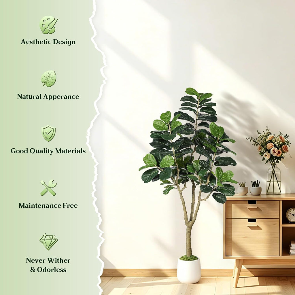 Artificial Fiddle Leaf Fig Tree 6ft for Faux Plants Indoor Home Green Decor