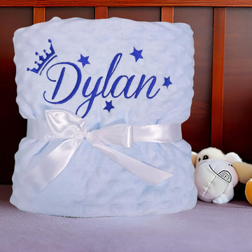 Blue Personalized Minky Fleece Baby Blanket, Custom Baby Blanket with Name