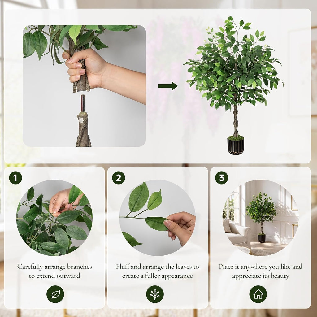 4ft Artificial Ficus Tree with Weighted Base - Faux Silk Floor Plant & Corner Decor