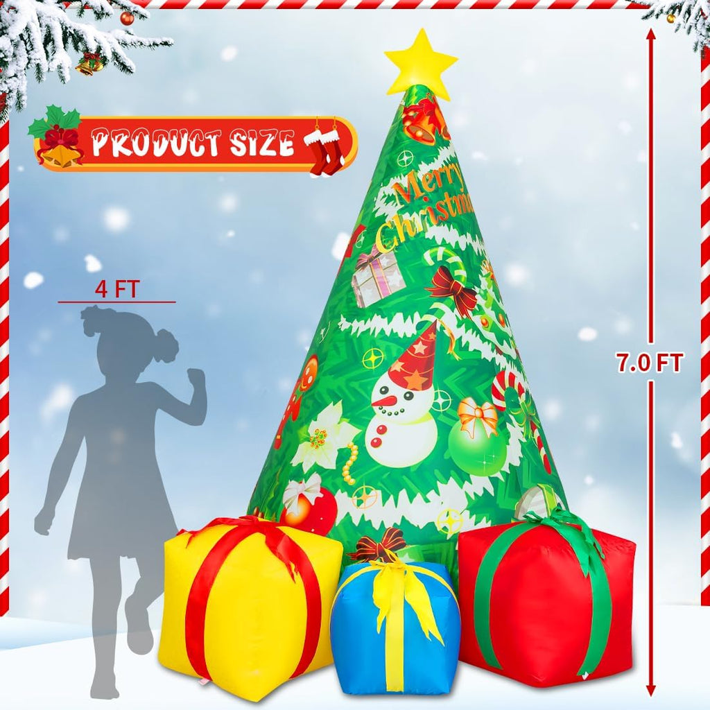 7 FT Christmas Decorations Inflatables Tree Outdoor Blow Up Yard Gift Box with Built-in LEDs for Indoor Party Garden