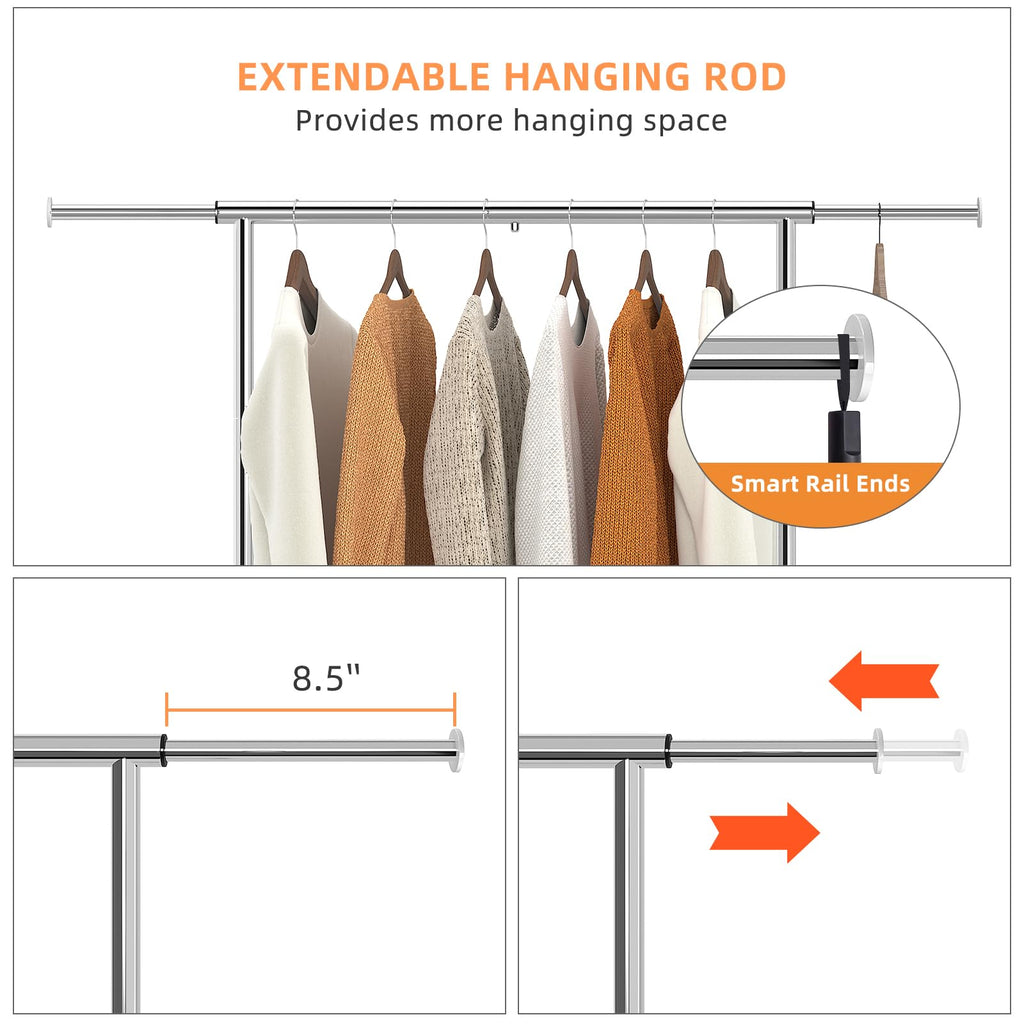 Clothing Garment Rack, Extendable Clothes Rack, Chrome