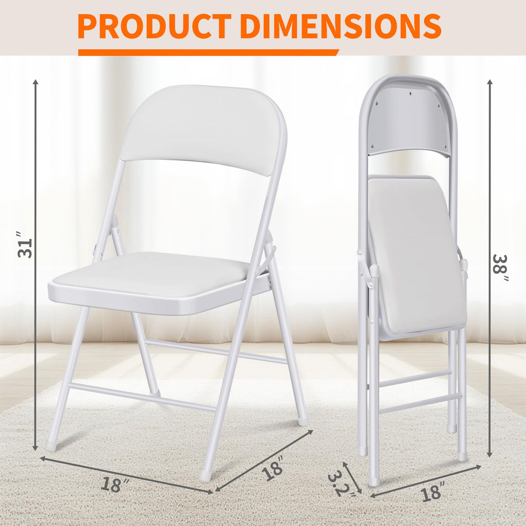 6 Pack Folding Chairs with Cushion - Padded Memory Foam Seating White Space-Saving Foldable Chairs for Indoor Outdoor