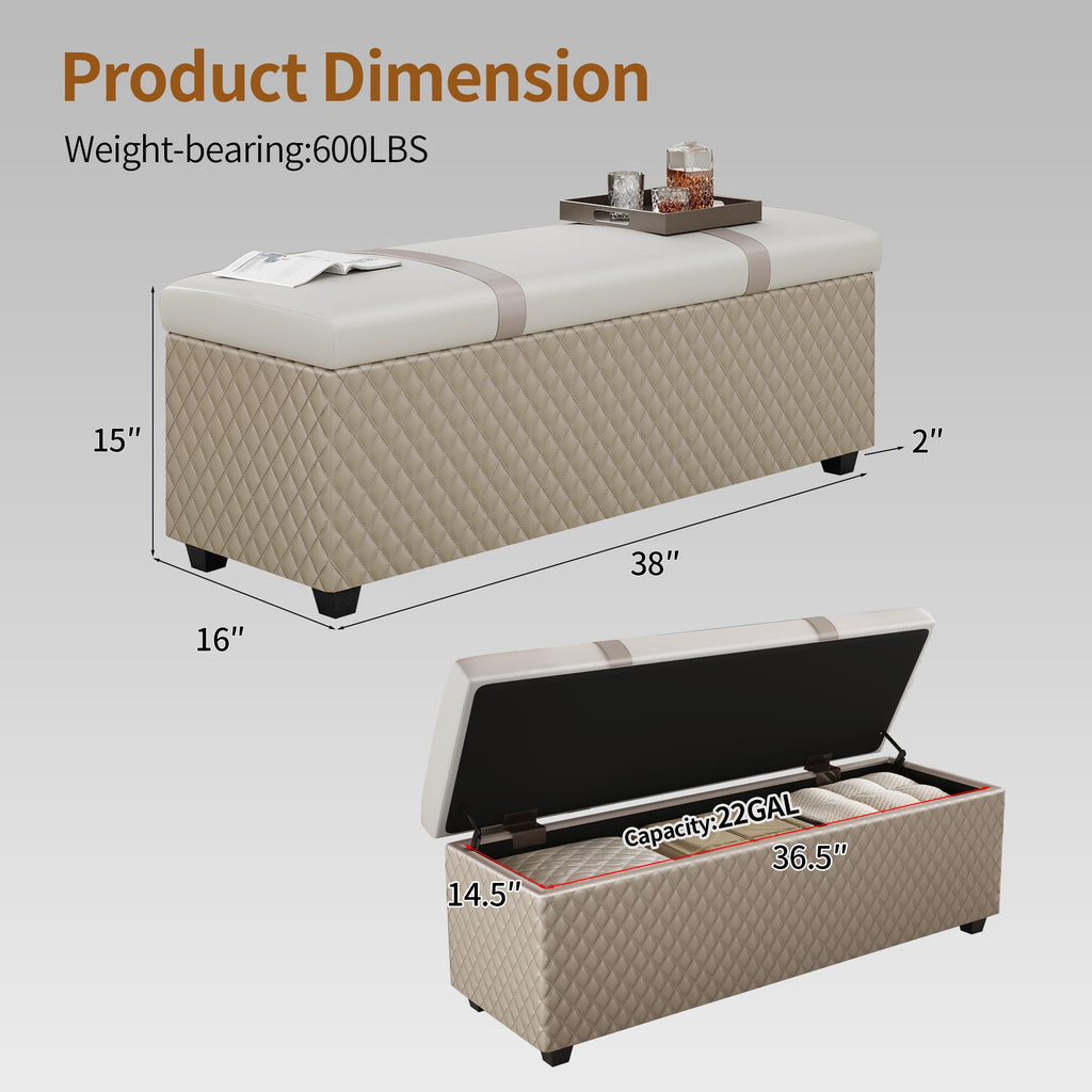 Colorful Faux Leather 38 Inch Storage Bench with Hinged Lid and Foot Rest
