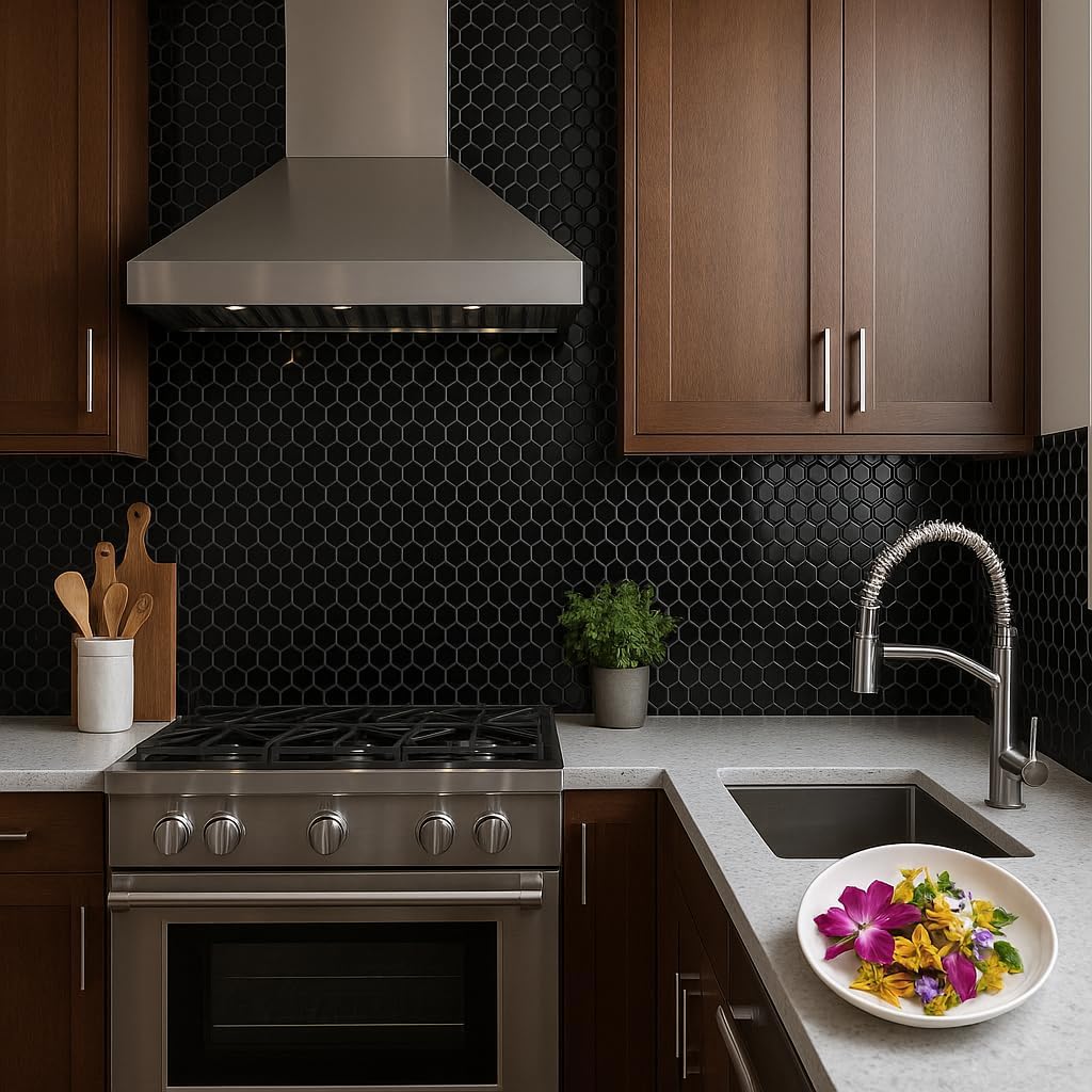 Hexagon 1x1 Porcelain Mosaic Shiny Finish Floor Wall Tile Backsplash Glossy 1 inch Shower, Accent Decor, Fireplace