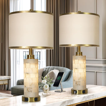 27" Alabaster Table Lamps Set of 2 Bedroom