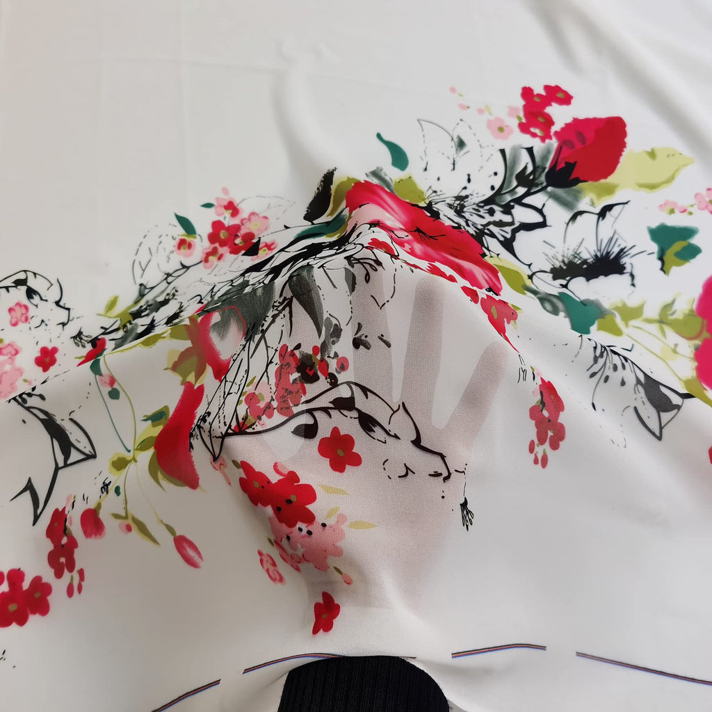 58 Inches Flower Positional Print Chiffon Fabric Fashion Sewing Material
