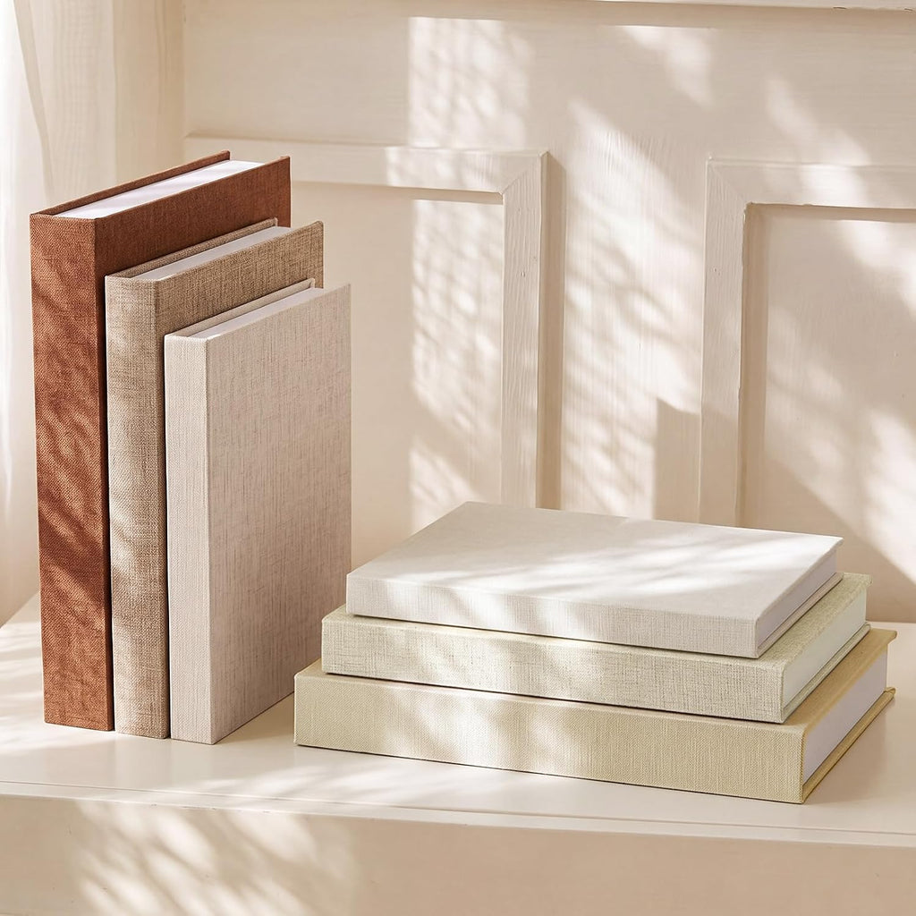 Set of 6 Decorative Books Decor, Aesthetic Linen Faux Books with Storage Box Stackable Fake Book for Coffee Table