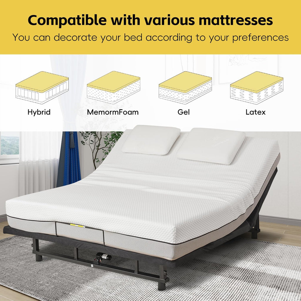 Electric Ergonomic Adjustable Bed Base King Size, Ultimate Adjustable Bed, Customizable Comfort, Independent Head
