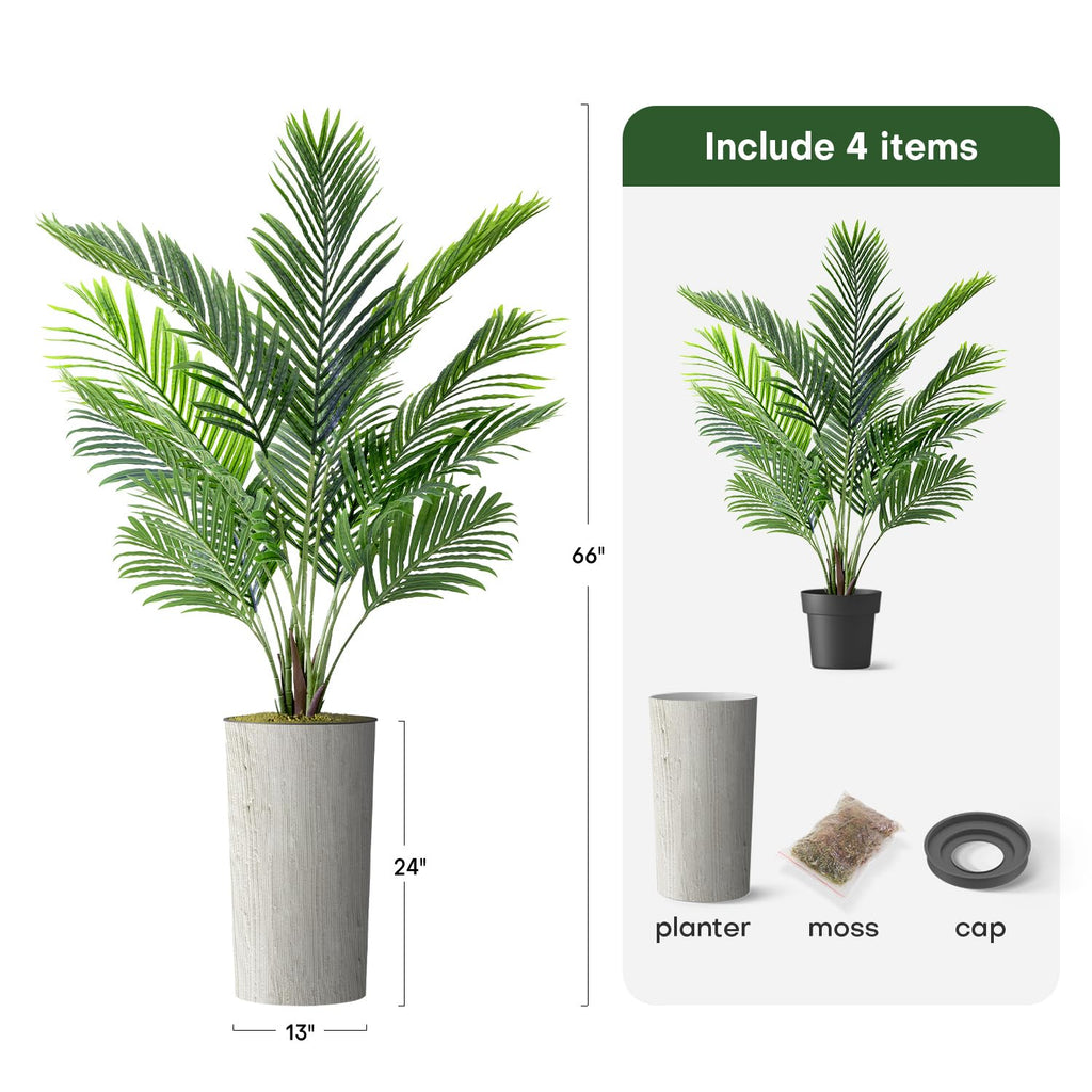 Artificial Tree in Modern Swirl Pattern Planter, Fake Areca Tropical Palm Silk Tree for Indoor and Outdoor Home