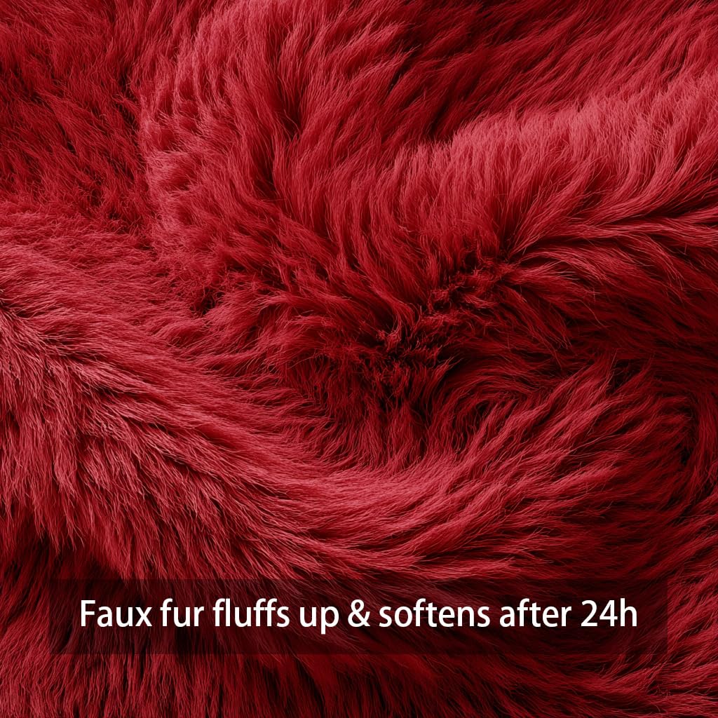 Christmas Snowflake Tree Decorative Pillow Covers 18x18 Set of 2, Red Soft Plush Faux Fur Farmhouse Throw Cushion