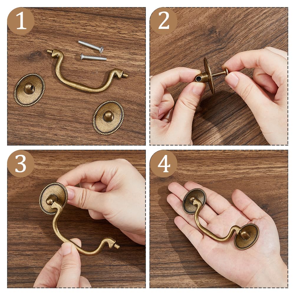 4 Set Vintage Bail Pull Handle 3.5" Hole Center Drawer Handle