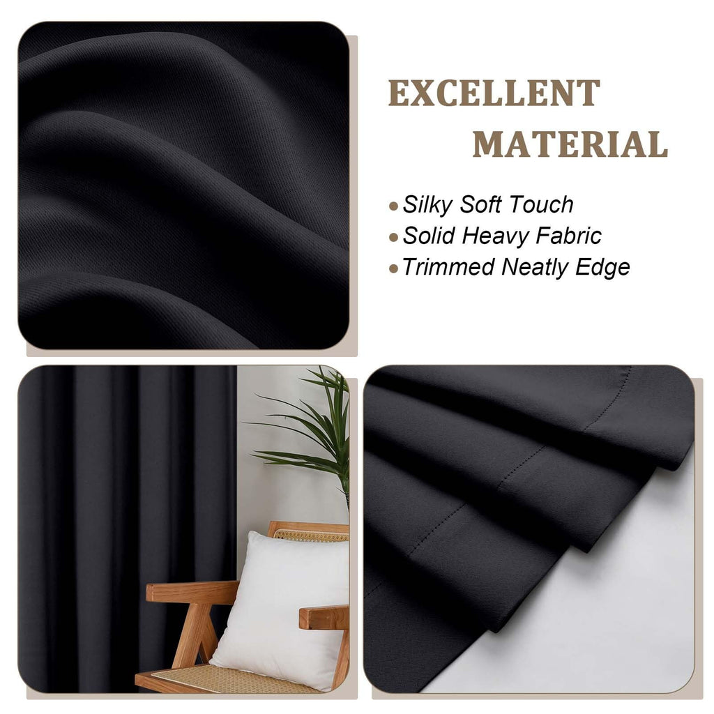 Black Blackout Curtains 90 Inches Long 2 Pcs, Modern Farmhouse Decor Rod Pocket Window Curtains Dining Room, Thermal