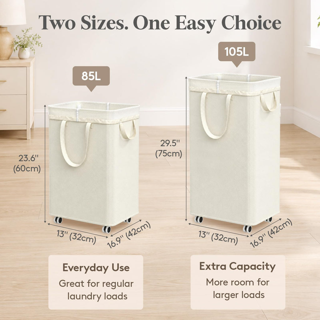 85L Laundry Hamper with Wheels, Rolling Laundry Basket with Removable Wash Bag, Large Capacity Dirty Clothes Hamper