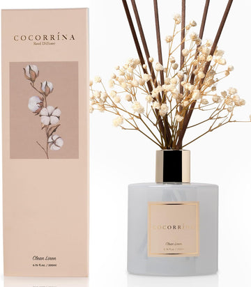 Reed Diffuser Set, Clean Linen 6.7 fl oz Scented Diffuser with Sticks Home Fragrance Reed Diffuser Shelf Décor