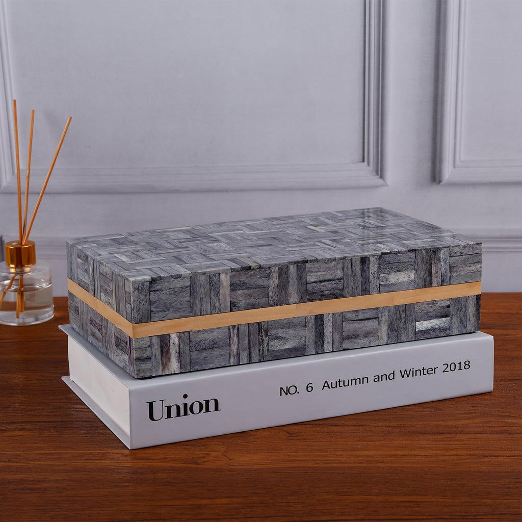 Large Decorative Storage Box with Lid - 10x6x2.5" Coffee Table Organizer, Keepsake- Decorative Boxes Decor, Stylish