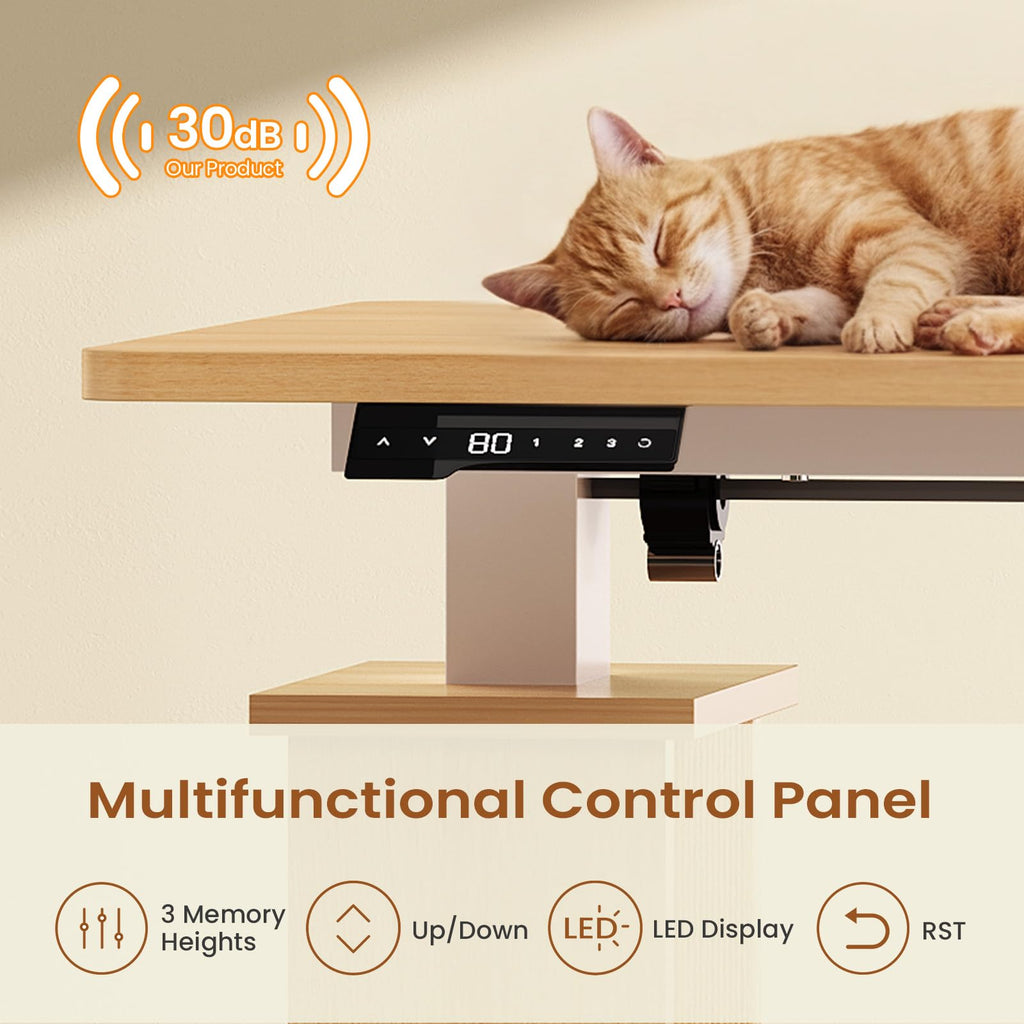 Fluted L Shaped Executive Electric Standing Desk with Drawers