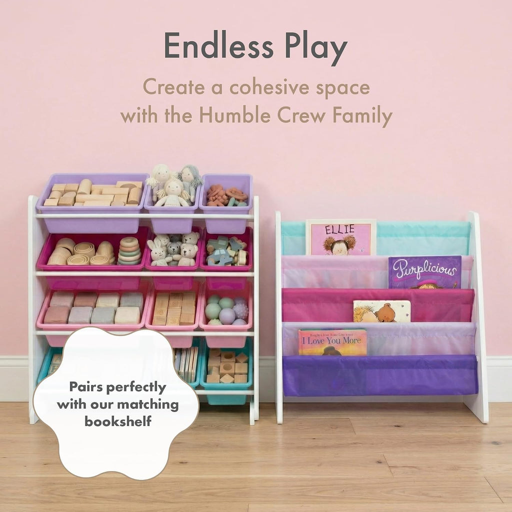 Kids Toy Organizer with 12 Bins, 4 Tier Storage | Sturdy wood and steel toddler shelf, removable BPA-free containers