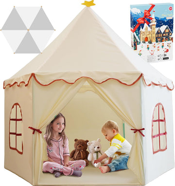 Large Girls Play Tent Princess, Kid Playhouse Christmas Birthday Gift Beige
