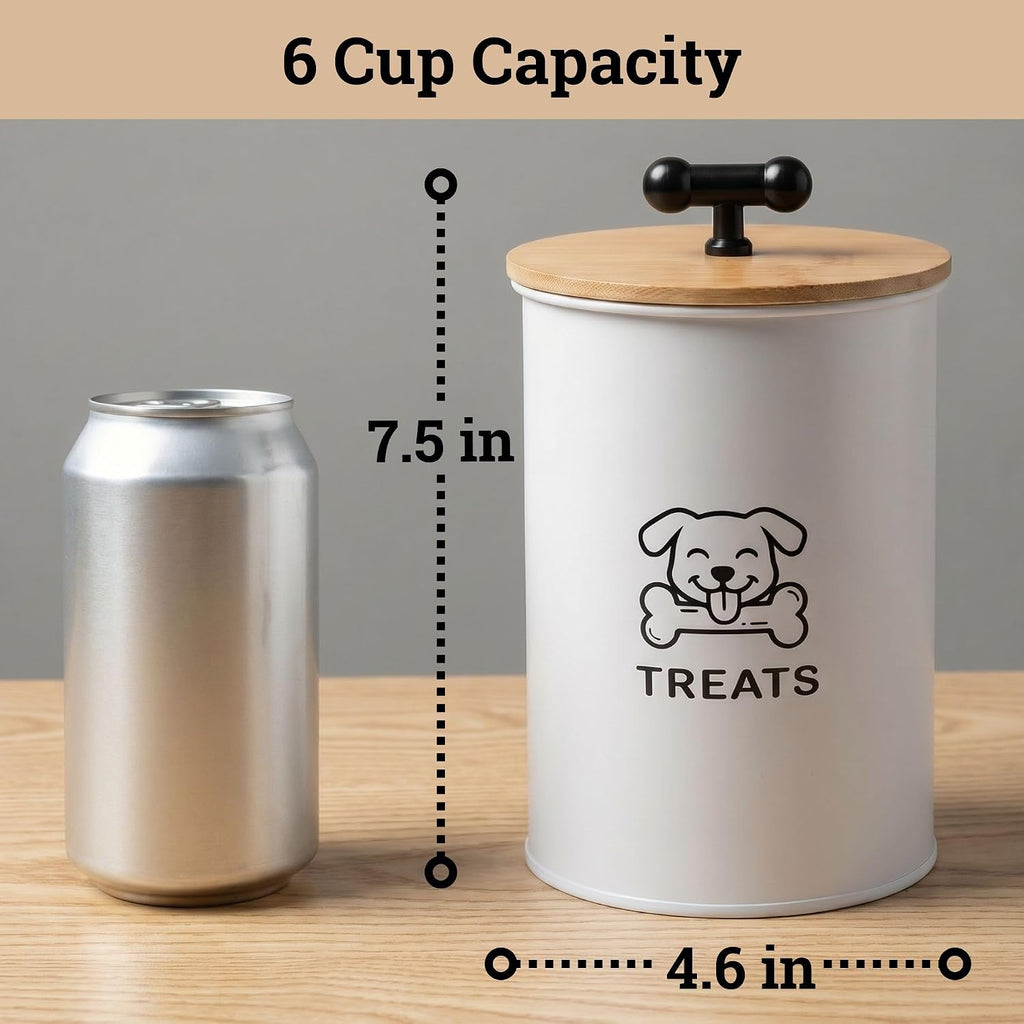 Dog Treat Container Airtight, 4.6"W x 6"H, Powder Coated, 6 Cup Capacity