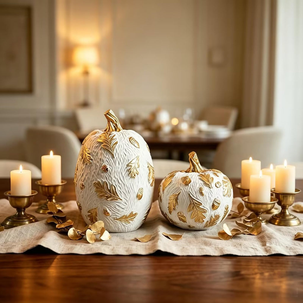 2Pcs Fall Pumpkin Decor, Fake Resin Pumpkin Table Decorations