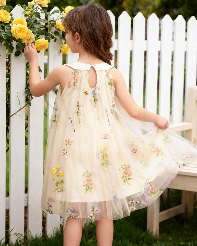 Flower Girl Dress Embroidered Tulle Tutu Halter Neck Collar Bow